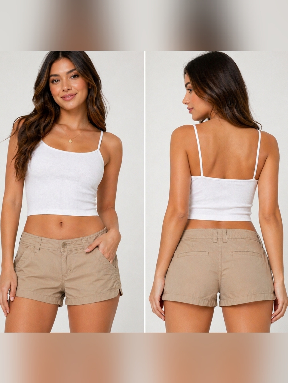 Old Navy Khaki Shorts Women’s Size 8 Mid Rise Tan Casual Summer Flat Front